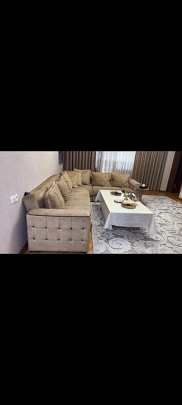 divan stolu: Bej rəngli künc divan dəsti.cox gozel - Forma: L-şəkilli, böyük — 1