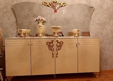 qazan mis: Qonaq otağı üçün klassik dəst – krem rəngində, qızılı dekorlu — 1