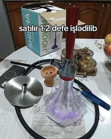Şişa (Hookah) komplekti - Şəffaf, dekorativ şüşə kolba – bənövşəyi