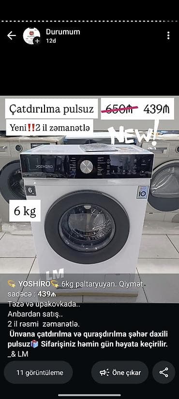 Paltaryuyan maşın 6 kq, Avtomat, Qurutmasız, Kredit yoxdur — 1