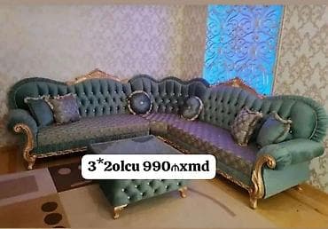 dekor herfler: Klassik üslubda L formalı künc divan dəsti - Zərif qızılı oymalar və — 3