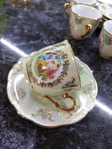 Qəhvə dəsti, rəng - Qızılı, Farfor, Madonna, 6 nəfərlik