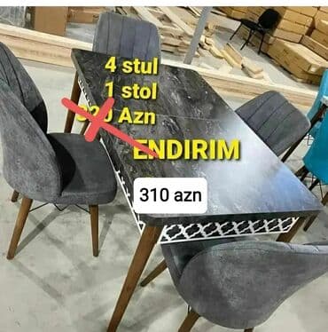 tap az masa ve oturacaqlar: Mətbəx üçün, Yeni, Açılmayan, Dördbucaq masa, 4 stul — 4