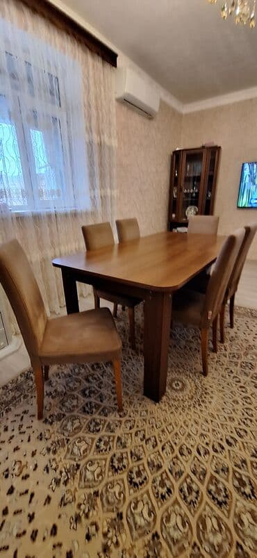 Bitkilər: Qonaq otağı üçün, İşlənmiş, Açılan, Dördbucaq masa, 6 stul — 2