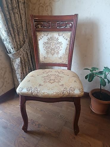 tabletka stul: Qonaq otağı üçün, İşlənmiş, Açılan, Dördbucaq masa, 6 stul — 6