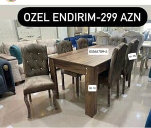 fırlanan stollar: Mətbəx üçün, Yeni, Açılmayan, Dördbucaq masa, 6 stul — 8