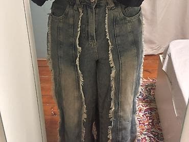 cins şalvar modelleri 2022: Unikal dizaynlı cins şalvar: - Model: geniş kəsimli, yüksək bel - — 3