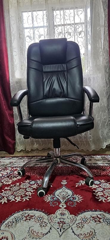 ofis dolablari: Erqonomik ofis kreslosu – qara rəng - Material: yumşaq eko‑dəri — 1