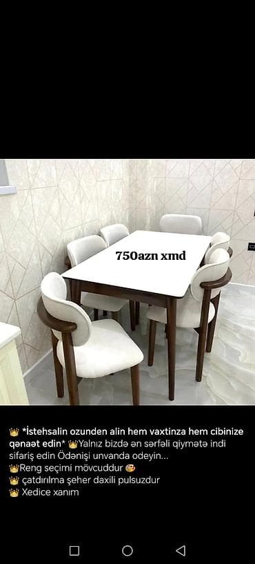 ustul: Qonaq otağı üçün, Yeni, Açılmayan, Kvadrat masa, 6 stul — 1