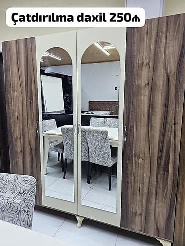 İşlənmiş, 4 qapılı, Güzgülü, Qəhvəyi, Açılan, Düz dolab — 1