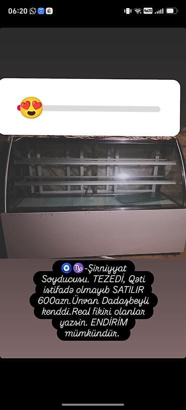 soyuducu isdenmis: Şirniyyat soyuducu vitrin - Tip: Şirniyyat üçün soyuducu vitrin (şüşə — 1