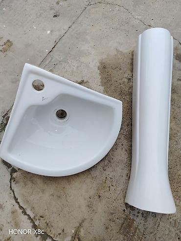 Künc tipli keramik əlüzyuyan + sütun ayaqlıq - Material: yüksək — 1