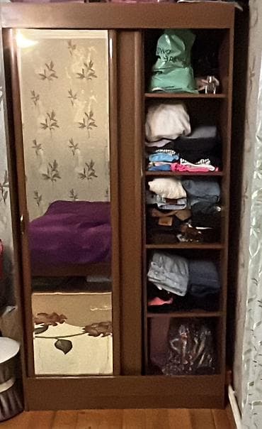 paltar qarderobu: İşlənmiş, 2 qapılı, Güzgülü, Qəhvəyi, Taxta, Kupe, Düz dolab — 4