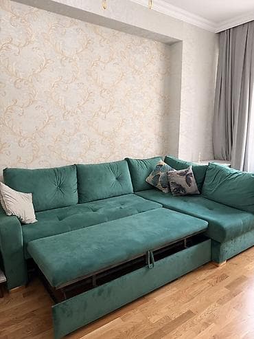 lalafo yazı masası: Yaşıl məxmər dəst – qonaq otağı üçün masa-stul və künc divan - Yemək — 3