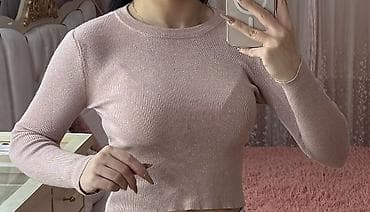 koynek qadin: Parıltılı trikotaj bluz - Rəng: pudra/şampan çaları - Material: incə — 2