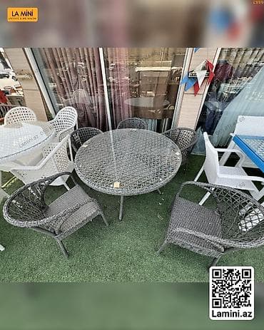 bag evi: Yumru masa, 4 stul, Açılmayan, Stullar ilə, Həsir toxunuşlu — 1