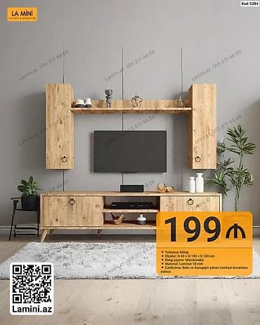dekor ref: TV altlığı və divar modulu dəsti - Ölçülər: D 40 sm × H 180 sm × E — 1