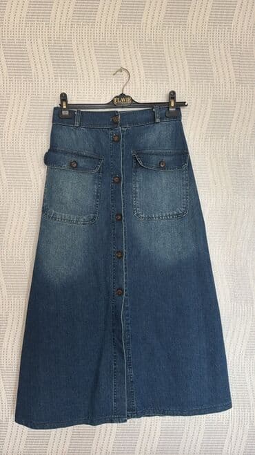 Qadın geyim dəsti – 3 məhsul 1) Cins ətək - Tünd mavi denim -