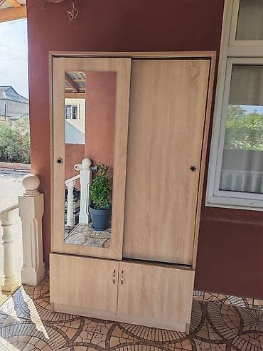 acıq dolab: İki qapılı sürgülü şkaf – güzgülü model - Material: açıq palıd rəngli — 3