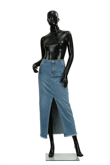 Uzun denim ətək - Model: yüksək belli, uzun (maxi) kəsim - Material