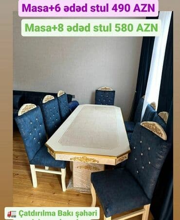 fırlanan stollar: Mətbəx üçün, Yeni, Açılmayan, Dördbucaq masa, 6 stul — 14