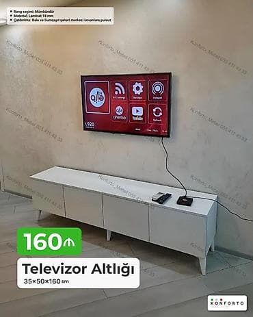 Televizor altlığı – müasir dizaynlı, ağ rəngli. Ölçülər: 35×50×160 sm — 1