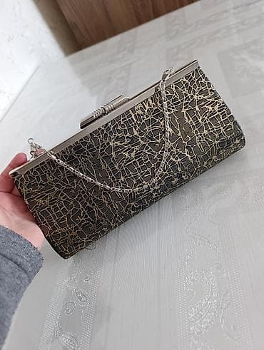 Zərif axşam çantası – qızılı-qara naxışlı - Model: sərt karkaslı