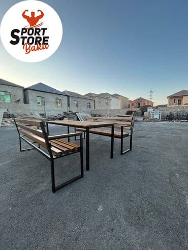 stol stul işlenmiş: Yeni, Kvadrat masa, Açılmayan, Skameykalar ilə, Taxta, Azərbaycan — 25