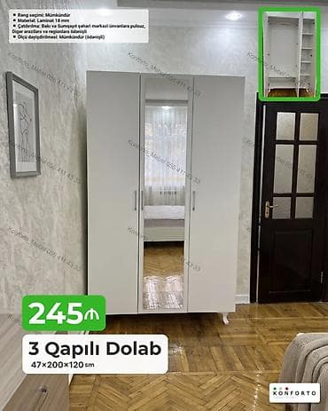 perla dolab: 3 qapılı dolab, sadə və müasir dizaynı ilə yataq otağı, qonaq otağı və — 1