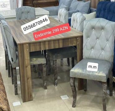 iwlenmiw masa: Qonaq otağı üçün, Yeni, Açılmayan, Dördbucaq masa, 6 stul — 23