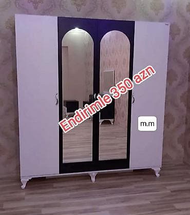 Yeni, 3 qapılı, Güzgülü, Bej, Digər material, Açılan, Düz dolab