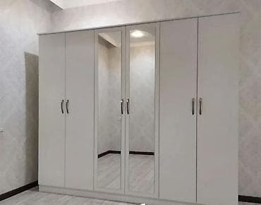 Altılı qapılı, güzgülü paltar şkafı - Rəng: ağ, minimal və klassik