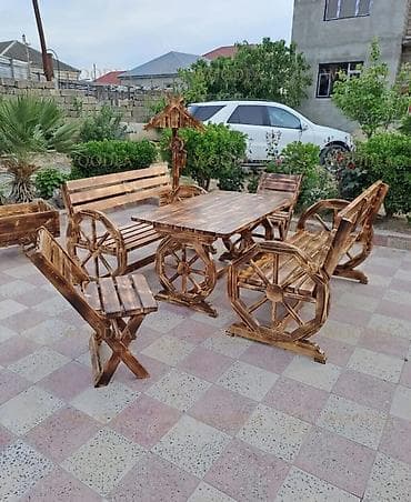 Yeni, Dördbucaq masa, 2 stul, Açılmayan, Skameykalar ilə, Taxta, Azərbaycan