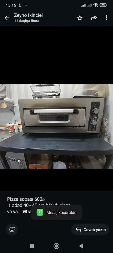 soba corek: Pizza sobası 600₼ 1 ədəd 40–45 sm böyük pizza və ya 2 ədəd 28–30 sm — 1