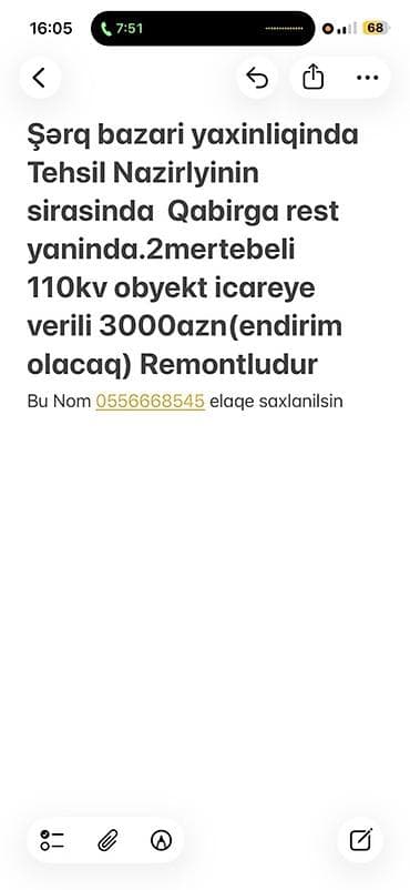 emircanda ev satisi: İcarəyə obyekt – 2 mərtəbəli, 110 kv.m Yer: Şərq bazarı yaxınlığı — 1