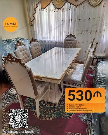 Qonaq otağı üçün, Açılmayan, Dördbucaq masa, 6 stul