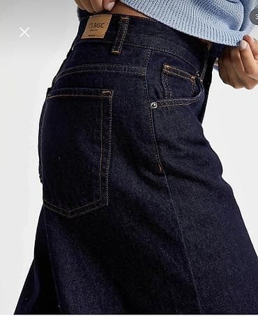 tuklu geyim: Geniş kəsimli tünd mavi qadın cins şalvar - Model: Wide-leg / palazzo — 2