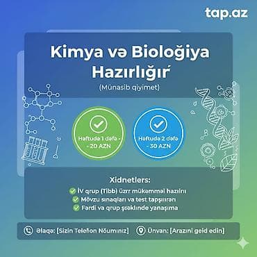 Repetitor, Biologiya, Kimya, Azərbaycan dili, Abituriyent hazırlığı, İmtahanlara hazırlıq lalafo.az -da Repetitor, Biologiya, Kimya, Azərbaycan dili, Abituriyent hazırlığı, İmtahanlara hazırlıq
