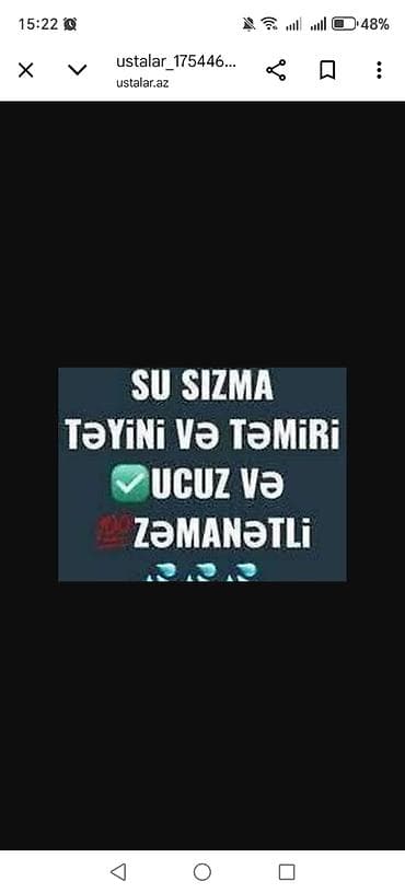 Xidmət: Su sızmasının təyini və təmiri Endirimli Zəmanətli. İşə Tam