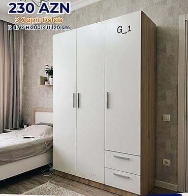 kunc divan gence: 3 qapılı dolab. Ölçüləri: - Dərinlik: 47 sm - Hündürlük: 200 sm - En — 1