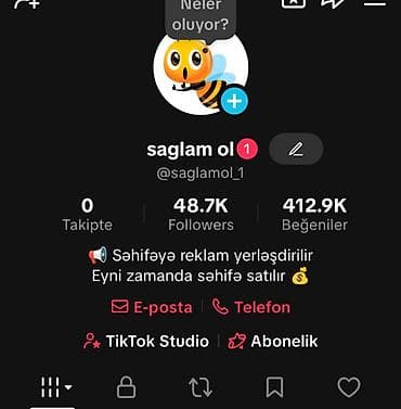 TikTok səhifəsi satılır və reklam yerləşdirilməsi mümkündür. Səhifə — 1