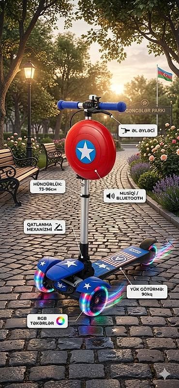 Uşaq skateri – RGB işıqlı, 4 təkərli, qatlanan model Xüsusiyyətlər: -