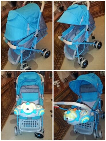 Qoruyucu plyonka və şüşələr: Uşaq arabası – qatlanan, 4 cüt təkərli, mavi/boz rəng. Xüsusiyyətlər — 1