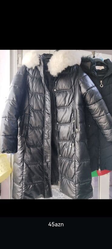 баку седерек шубы: Qadın uzun şişmə palto - Rəng: qara - Material: parlaq suya davamlı — 1