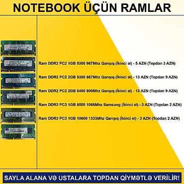 ikinci el netbook: Notebook üçün Ramlar (DDR2/DDR3) SAYLA ALANA VƏ USTALARA TOPDAN — 2