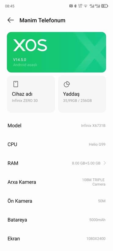 klaviatura bluetooth: Infinix Zero 30, 256 GB, rəng - Mavi — 3
