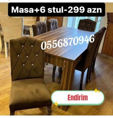 Taburetlər: Qonaq otağı üçün, Yeni, Açılmayan, Dördbucaq masa, 6 stul — 3