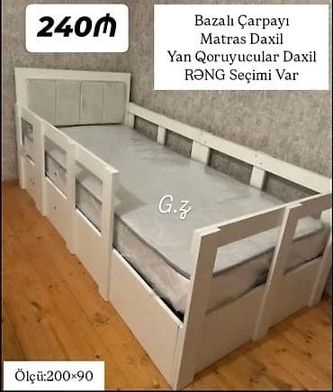 Bazalı çarpayı – 200×90 sm ölçü • Matras daxildir • Yan