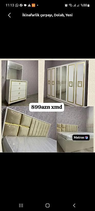 seyf qapilar: Yataq otağı dəsti - İkinəfərlik çarpayı – yumşaq, zolaqlı başlıq — 1