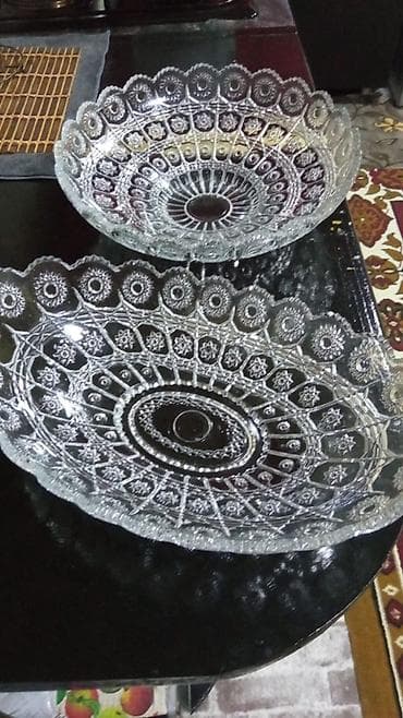 Qab-qacaq və mətbəx ləvazimatları: Meyve vazlari Kəsimli şüşədən hazırlanmış 2 ədəd dekorativ qab dəsti — 3